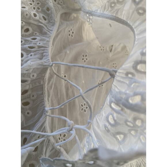 UNSUBSCRIBED Blouse Womens Medium Eyelet Ruffle Boho Embroidered Top Shirt - Picture 6 of 10